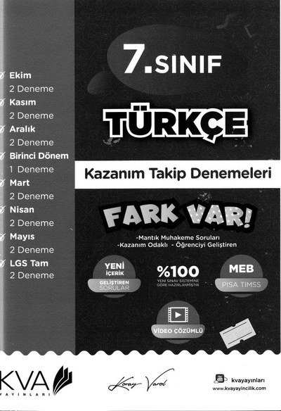 TÜRKÇE KAZANIM TAKİP DENEMELERİ FARK VAR Fenomen Fotokopi - YKS - KPSS - ALES