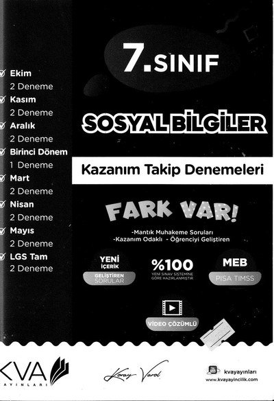 SOSYAL BİLGİLER KAZANIM TAKİP DENEMELERİ FARK VAR Fenomen Fotokopi - YKS - KPSS - ALES