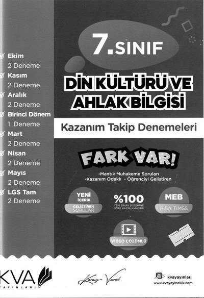 DİN KÜLTÜRÜ VE AHLAK BİLGİSİ KAZANIM TAKİP DENEMELERİ Fenomen Fotokopi - YKS - KPSS - ALES