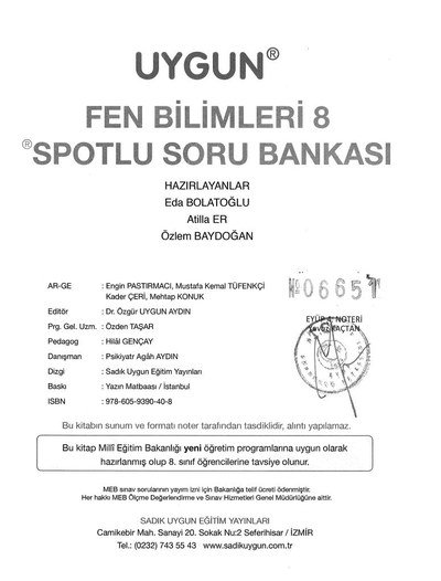 FEN BİLİMLERİ SPOTLU SORU BANKASI Fenomen Fotokopi - YKS - KPSS - ALES