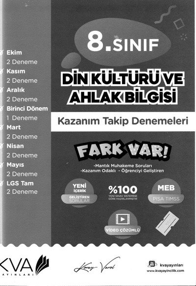 DİN KÜLTÜRÜ VE AHLAK BİLGİSİ KAZANIM TAKİP DENEMELERİ Fenomen Fotokopi - YKS - KPSS - ALES