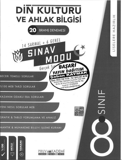 DİN KÜLTÜRÜ VE AHLAK BİLGİSİ 20 BRANŞ DENEMESİ Fenomen Fotokopi - YKS - KPSS - ALES