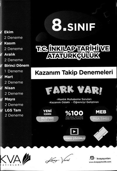 T.C. İNKILAP TARİHİ VE ATATÜRKÇÜLÜK KAZANIM TAKİP DENEMELERİ FARK VAR Fenomen Fotokopi - YKS - KPSS - ALES