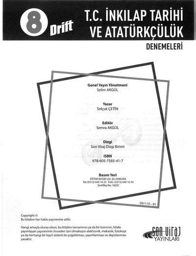 T.C. İNKILAP TARİHİ VE ATATÜRKÇÜLÜK DENEMELERİ DRİFT Fenomen Fotokopi - YKS - KPSS - ALES