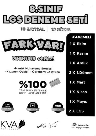 LGS DENEME SETİ 10 SAYISAL 10 SÖZEL FARK VAR MANTIK MUHAKEME Fenomen Fotokopi - YKS - KPSS - ALES