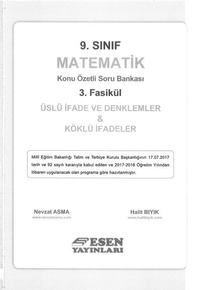 MATEMATİK KONU ÖZETLİ SORU BANKASI 3. FASİKÜL ÜSLÜ İFADE VE DENKLEMLER & KÖKLÜ İFADELER Fenomen Fotokopi - YKS - KPSS - ALES