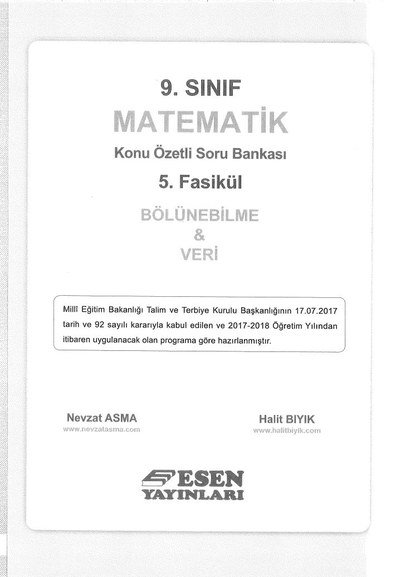 MATEMATİK KONU ÖZETLİ SORU BANKASI 5. FASİKÜL BÖLÜNEBİLME & VERİ Fenomen Fotokopi - YKS - KPSS - ALES