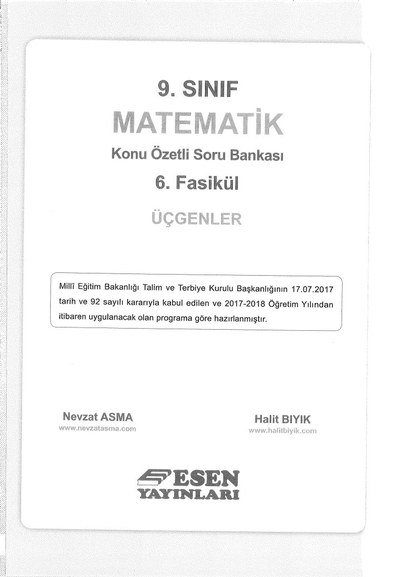 MATEMATİK KONU ÖZETLİ SORU BANKASI 6. FASİKÜL ÜÇGENLER Fenomen Fotokopi - YKS - KPSS - ALES