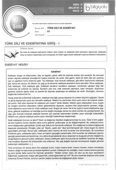 TÜRK DİLİ VE EDEBİYATINA GİRİŞ