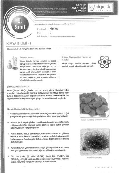 DERS ANLATIM FÖYÜ KİMYA Fenomen Fotokopi - YKS - KPSS - ALES