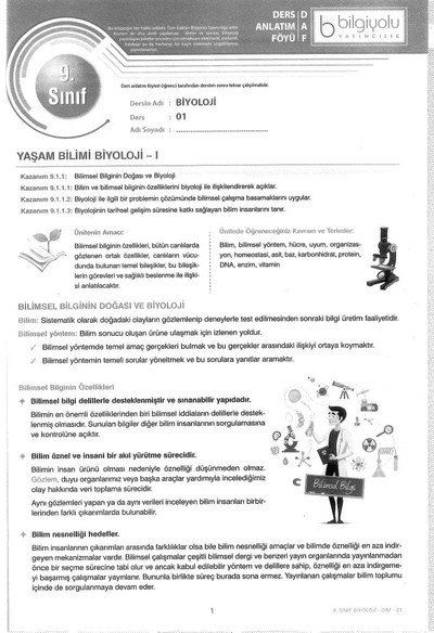 DERS ANLATIM FÖYÜ BİYOLOJİ