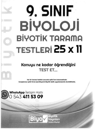 BİYOLOJİ BİYOTİK TARAMA TESTLERİ 25x11 KONUYU NE KADAR ÖĞRENDİĞİNİ TEST ET Fenomen Fotokopi - YKS - KPSS - ALES