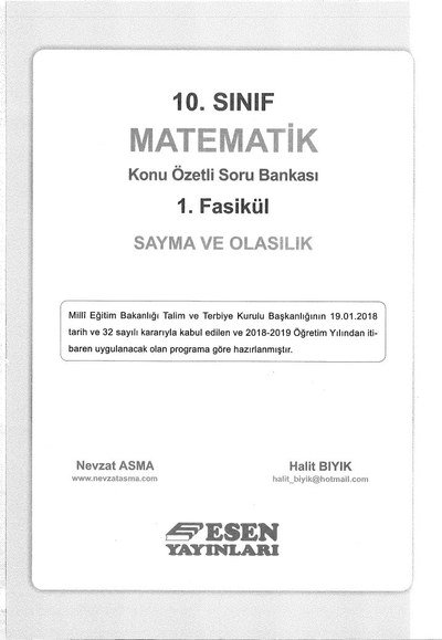 MATEMATİK KONU ÖZETLİ SORU BANKASI 1. FASİKÜL SAYMA VE OLASILIK Fenomen Fotokopi - YKS - KPSS - ALES