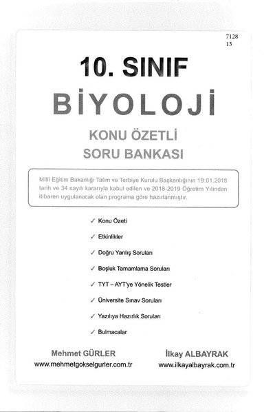 BİYOLOJİ KONU ÖZETLİ SORU BANKASI Fenomen Fotokopi - YKS - KPSS - ALES