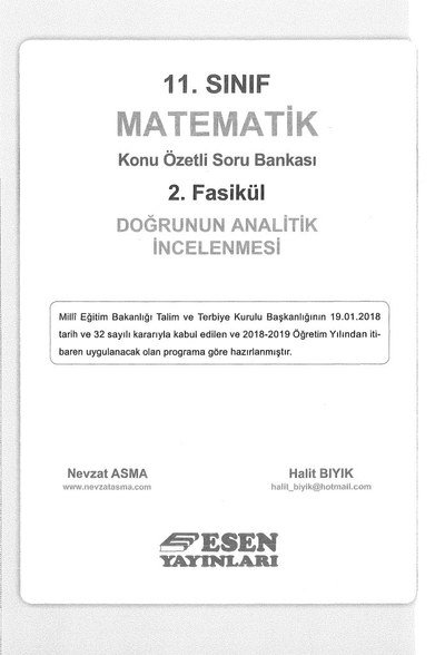 MATEMATİK KONU ÖZETLİ SORU BANKASI 2. FASİKÜL DOĞRUNUN ANALİTİK İNCELENMESİ Fenomen Fotokopi - YKS - KPSS - ALES