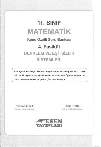 MATEMATİK KONU ÖZETLİ SORU BANKASI 4. FASİKÜL DENKLEM VE EŞİTSİZLİK SİSTEMLERİ Fenomen Fotokopi - YKS - KPSS - ALES