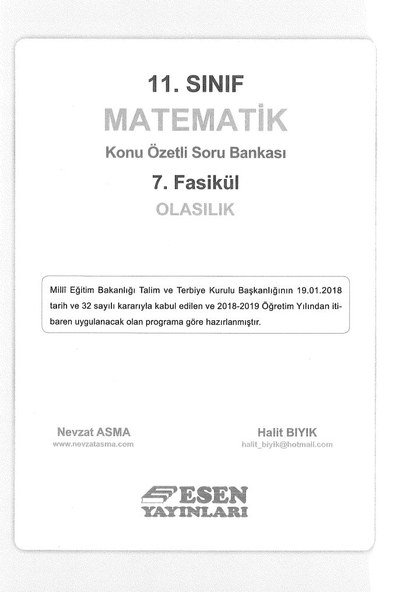 MATEMATİK KONU ÖZETLİ SORU BANKASI 7. FASİKÜL OLASILIK Fenomen Fotokopi - YKS - KPSS - ALES
