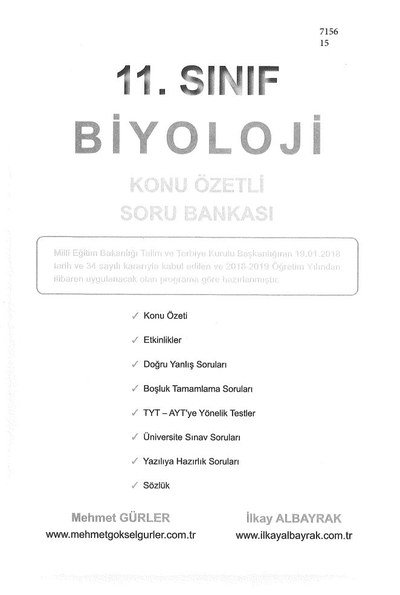 BİYOLOJİ KONU ÖZETLİ SORU BANKASI Fenomen Fotokopi - YKS - KPSS - ALES
