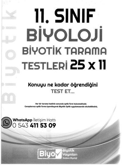 BİYOLOJİ BİYOTİK TARAMA TESTLERİ 25x11 KONUYU NE KADAR ÖĞRENDİĞİNİ TEST ET Fenomen Fotokopi - YKS - KPSS - ALES