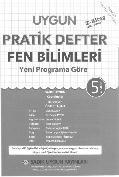 UYGUN PRATİK DEFTER FEN BİLİMLERİ Fenomen Fotokopi - YKS - KPSS - ALES