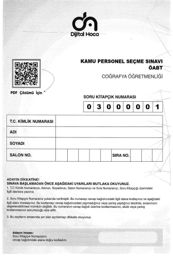 COĞRAFYA ÖĞRETMENLİĞİ 6*75 ÇÖZÜMLÜ DENEME Fenomen Fotokopi - YKS - KPSS - ALES