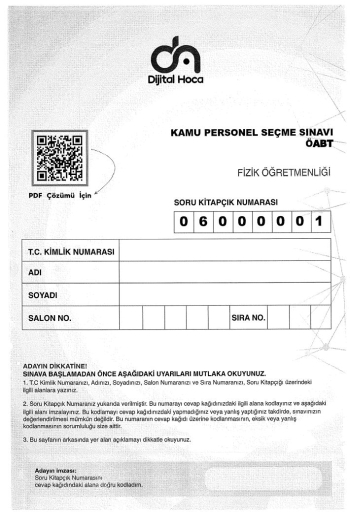 FİZİK ÖĞRETMENLİĞİ 6*75 DENEME SINAVI Fenomen Fotokopi - YKS - KPSS - ALES