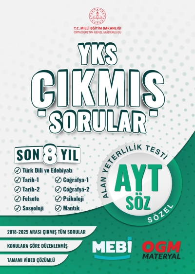 YKS Çıkmış Sorular AYT Sözel Son 8 Yıl (2018-205) MEB OGM Fenomen Fotokopi - YKS - KPSS - ALES