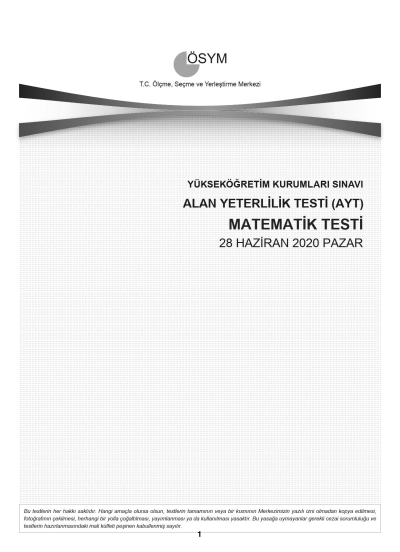 MATEMATİK SON 11 YIL ÇIKMIŞ SORULAR (AYT) (2020 DAHİL) Fenomen Fotokopi - YKS - KPSS - ALES