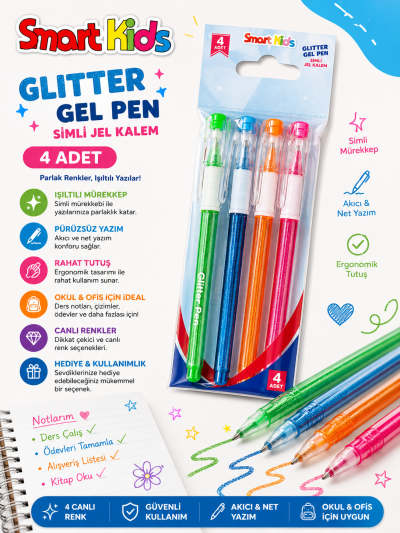 Smart Kids Glitter Simli Jel Kalem 4'lü Fenomen Fotokopi - YKS - KPSS - ALES