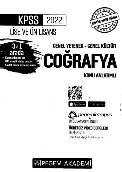 2022 KPSS LİSE VE ÖNLİSANS COĞRAFYA KONU ANLATIMI Fenomen Fotokopi - YKS - KPSS - ALES
