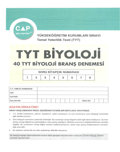 TYT Biyoloji 40 x 6 Up Deneme Fenomen Fotokopi - YKS - KPSS - ALES