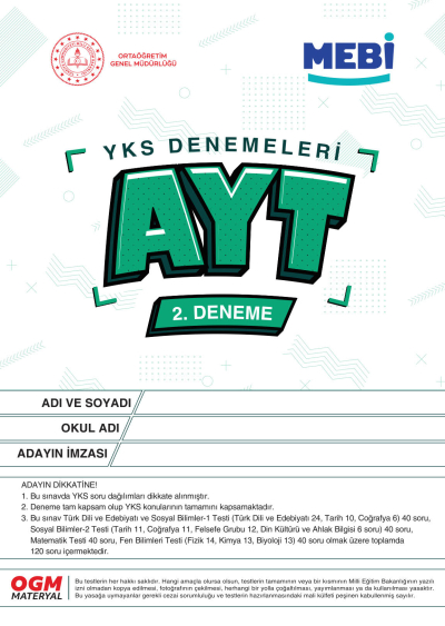 YKS Denemeleri AYT 2. Deneme MEBİ Fenomen Fotokopi - YKS - KPSS - ALES