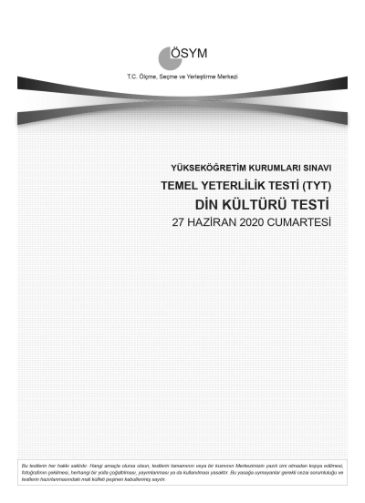 DİN KÜLTÜRÜ SON 11 YIL ÇIKMIŞ SORULAR (TYT) (2020 DAHİL) Fenomen Fotokopi - YKS - KPSS - ALES