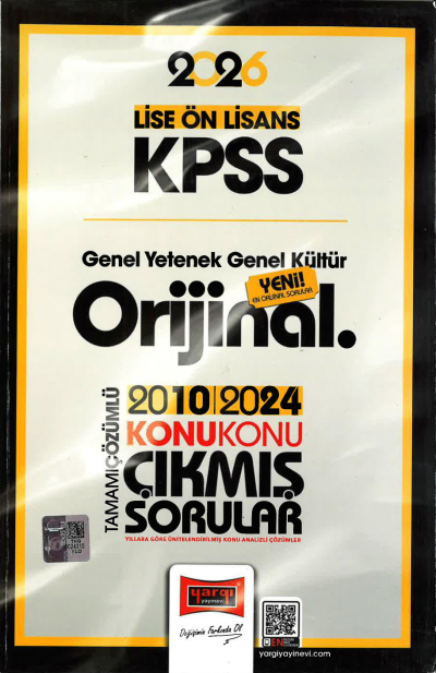 2026 KPSS Lise Ortaöğretim Ön Lisans Orijinal Çıkmış Sorular 2010-2024 Konu Konu Çözümlü Yargı Yayınları