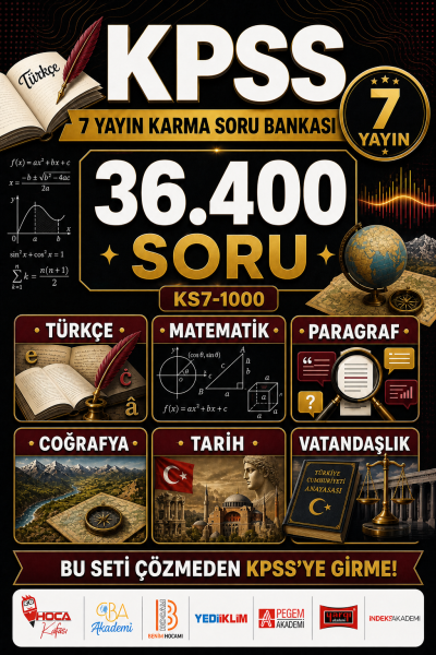 KPSS Tüm Dersler (Türkçe-Paragraf-Matematik-Coğrafya-Tarih-Vatandaşlık) 7 Yayın Karma Soru Bankası Tam 36400 Soru Fenomen Fotokopi - YKS - KPSS - ALES