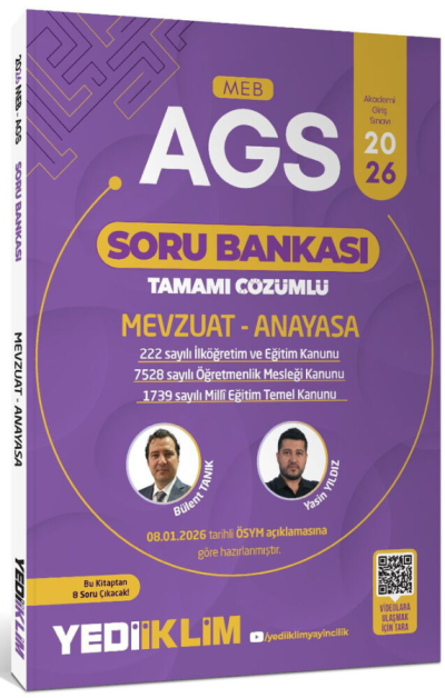 2026 MEB-AGS Mevzuat-Anayasa Soru Bankası Çözümlü Yediiklim Yayınları Fenomen Fotokopi - YKS - KPSS - ALES