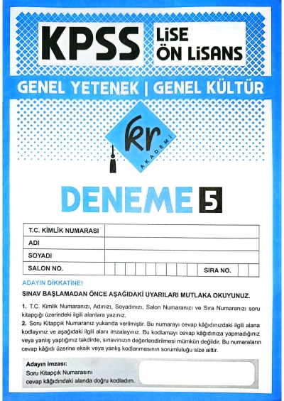 Lise Önlisans TG Deneme 5 60 Deneme KR Akademi Fenomen Fotokopi - YKS - KPSS - ALES
