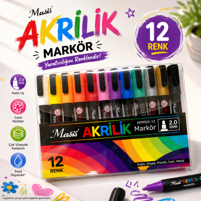 Masis 12 AKRİLİK MARKÖRÜ AKM925-12 Fenomen Fotokopi - YKS - KPSS - ALES