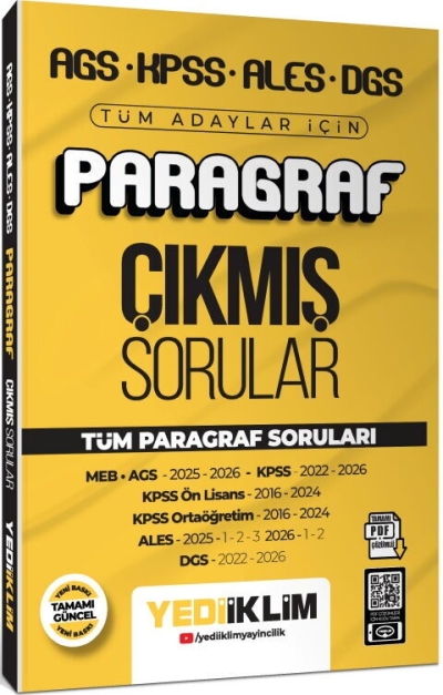 MEB AGS KPSS ALES DGS Tüm Adaylar İçin Paragraf Tamamı PDF Çözümlü Çıkmış Sorular Yediiklim Yayınları Fenomen Fotokopi - YKS - KPSS - ALES