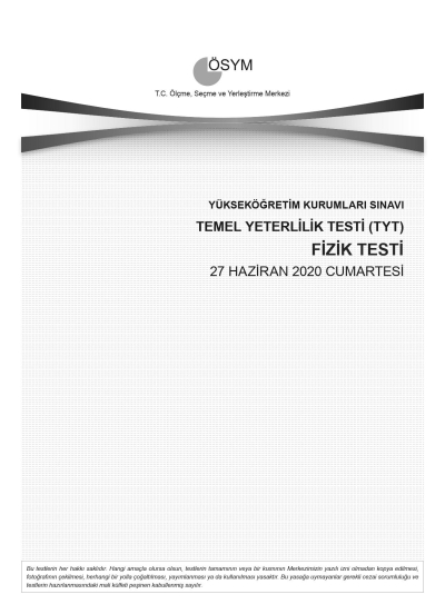 FİZİK SON 11 YIL ÇIKMIŞ SORULAR (TYT) (2020 DAHİL) Fenomen Fotokopi - YKS - KPSS - ALES
