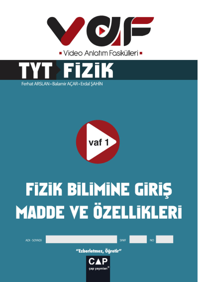 TYT Fizik Video Anlatım Fasikülleri Vaf Yayınları Fenomen Fotokopi - YKS - KPSS - ALES