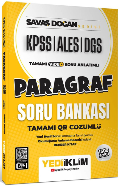 KPSS ALES DGS Savaş Doğan Serisi Paragraf Tamamı Video Konu Anlatımlı ve Tamamı QR Çözümlü Soru Bankası Yediiklim Yayınları Fenomen Fotokopi - YKS - KPSS - ALES