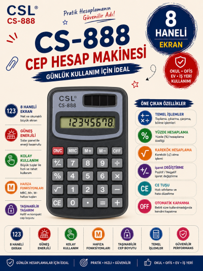 CSL CS-888 8 Hane Cep Tipi Hesap Makinesi Fenomen Fotokopi - YKS - KPSS - ALES