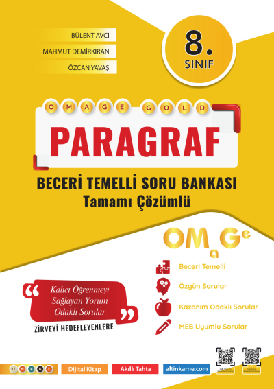 8. Sınıf Omage Gold Paragraf Soru Bankası Omega Yayınları Fenomen Fotokopi - YKS - KPSS - ALES