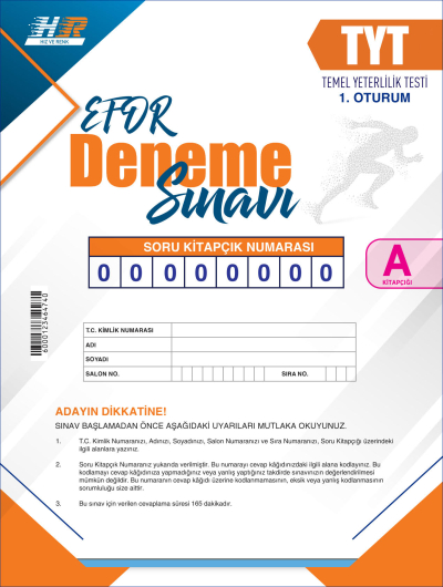 TYT HIZ VE RENK YAYINLARI EFOR SERİSİ DENEME 1 Fenomen Fotokopi - YKS - KPSS - ALES