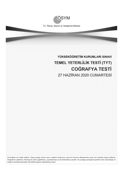 COĞRAFYA SON 11 YIL ÇIKMIŞ SORULAR (TYT) (2020 DAHİL) Fenomen Fotokopi - YKS - KPSS - ALES