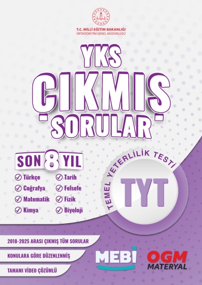 YKS Çıkmış Sorular TYT (Tüm Dersler) Son 8 Yıl (2018-205) MEB OGM Fenomen Fotokopi - YKS - KPSS - ALES