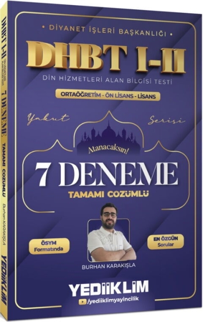 Diyanet İşleri Başkanlığı DHBT I-II Ortaöğretim Önlisans Lisans Tamamı Çözümlü 7 Deneme Yediiklim Yayınları