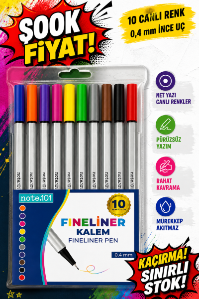 Note.101 Fineliner 10'lu Set Fenomen Fotokopi - YKS - KPSS - ALES