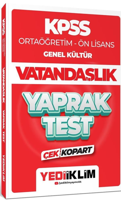 KPSS Lise Ortaöğretim Ön Lisans Vatandaşlık Yaprak Test Çek Kopart Yediiklim Yayınları Fenomen Fotokopi - YKS - KPSS - ALES